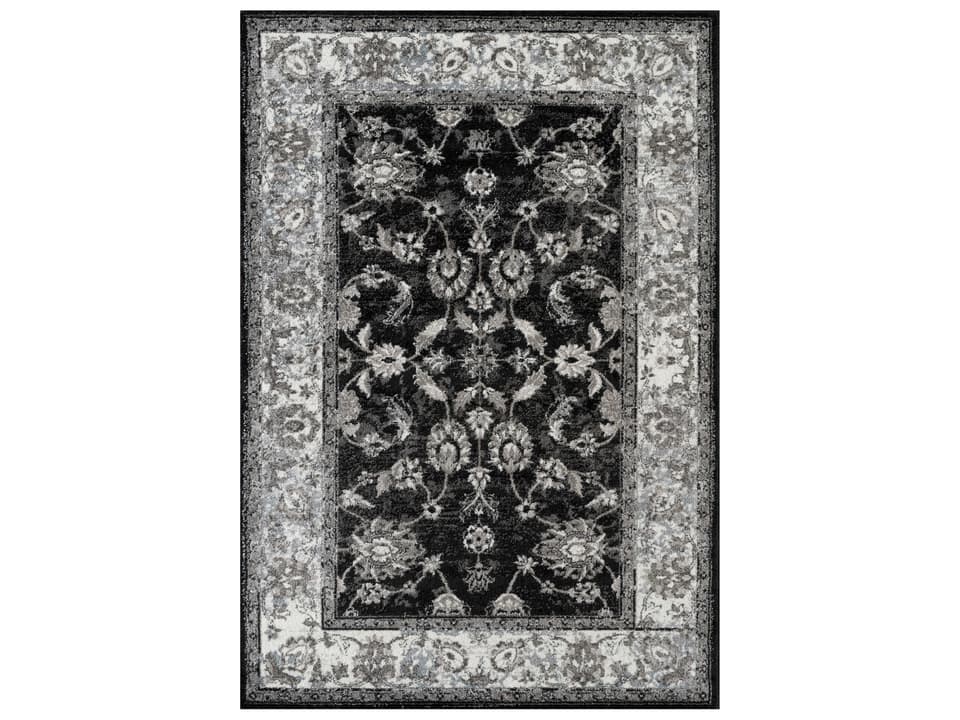 Alexandria Power-Loomed Area Rug in Black Ivory