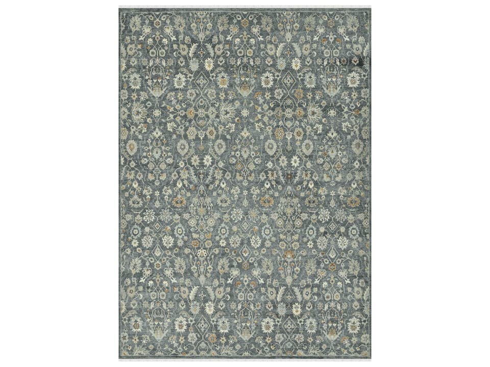 Athens Hand-Knotted Area Rug in Iron with Fringe