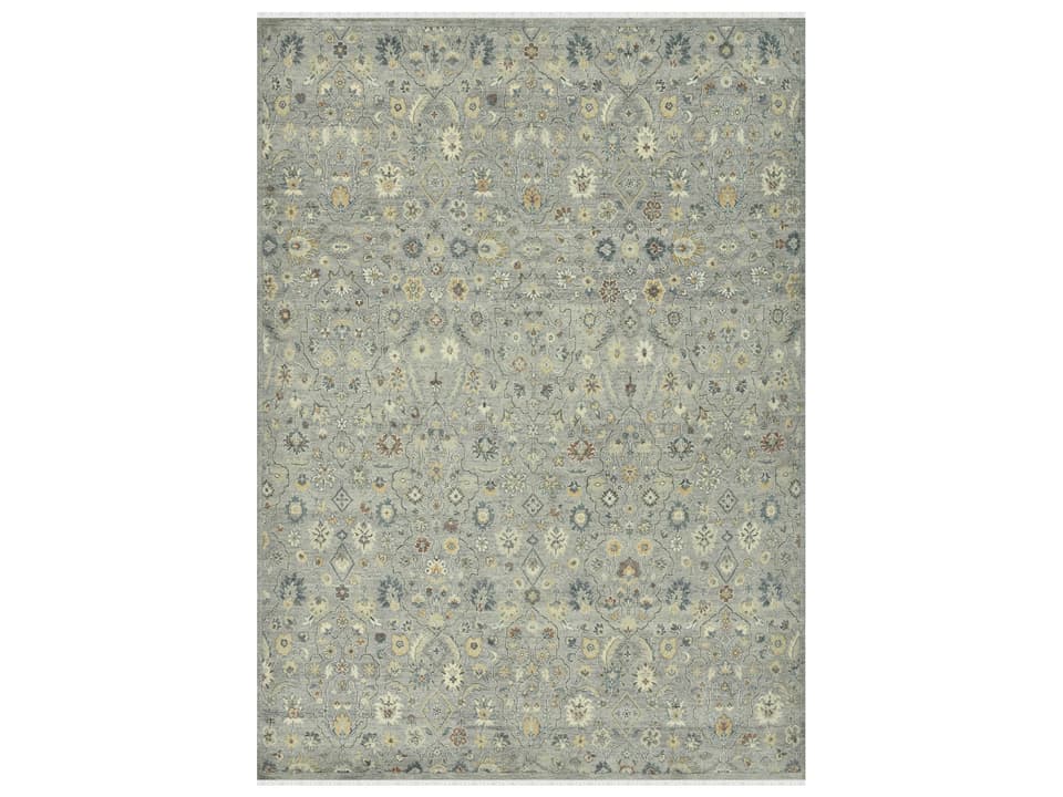 Athens Hand-Knotted Wool Area Rug in Mink with Floral Pattern
