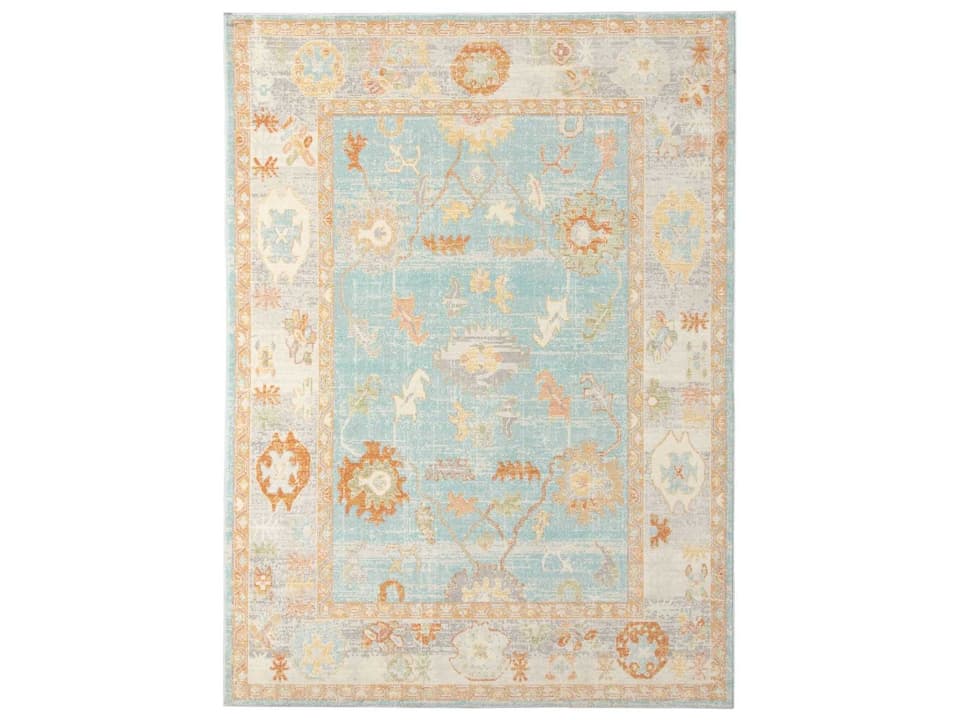 Bohemian Collection Indoor Outdoor Area Rug in Aqua and Beige
