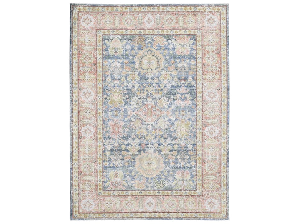 Century Vintage Floral Area Rug in Blue Pink Green