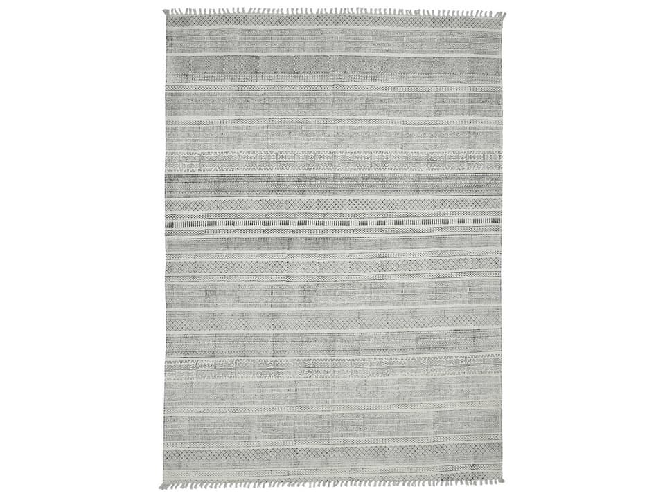 Dune Collection Flat-Weave Cotton Area Rug in Charcoal with Distressed Geometric Pattern