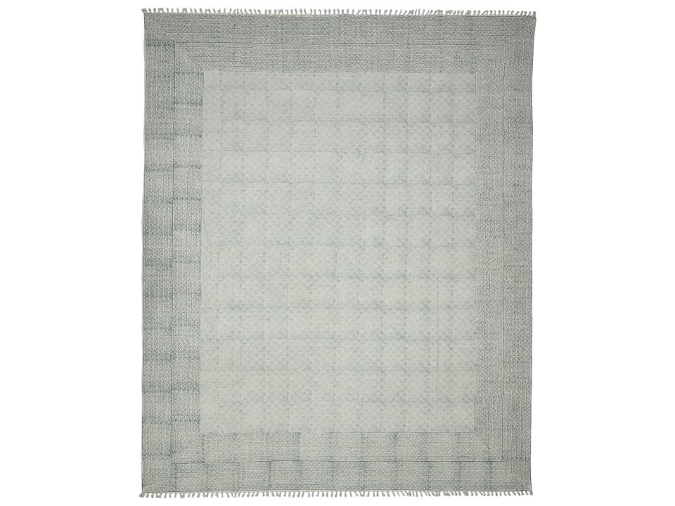 Dune Blue Hand-Woven Cotton Area Rug with Distressed Geometric Pattern