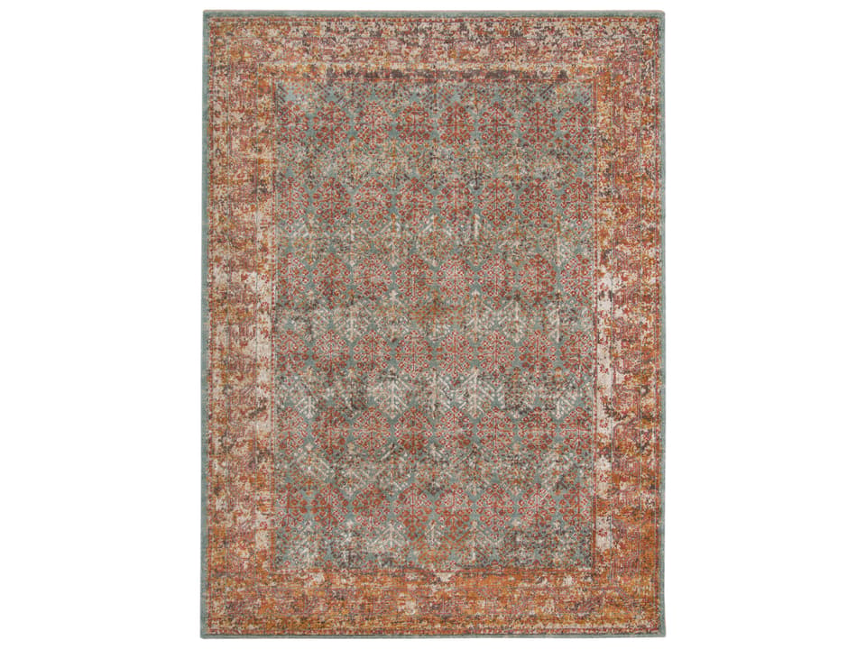 Eternal Power-Loomed Area Rug Vintage Bordered Polypropylene in Turquoise