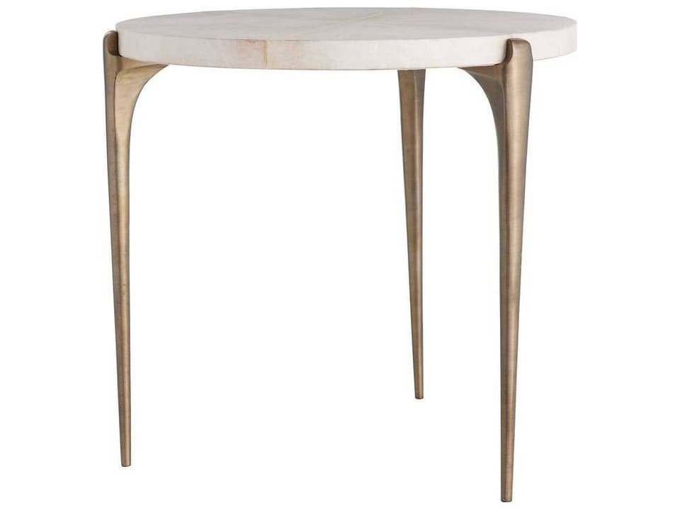 June Round End Table in Dark Antique Brass and Ivory Vellum