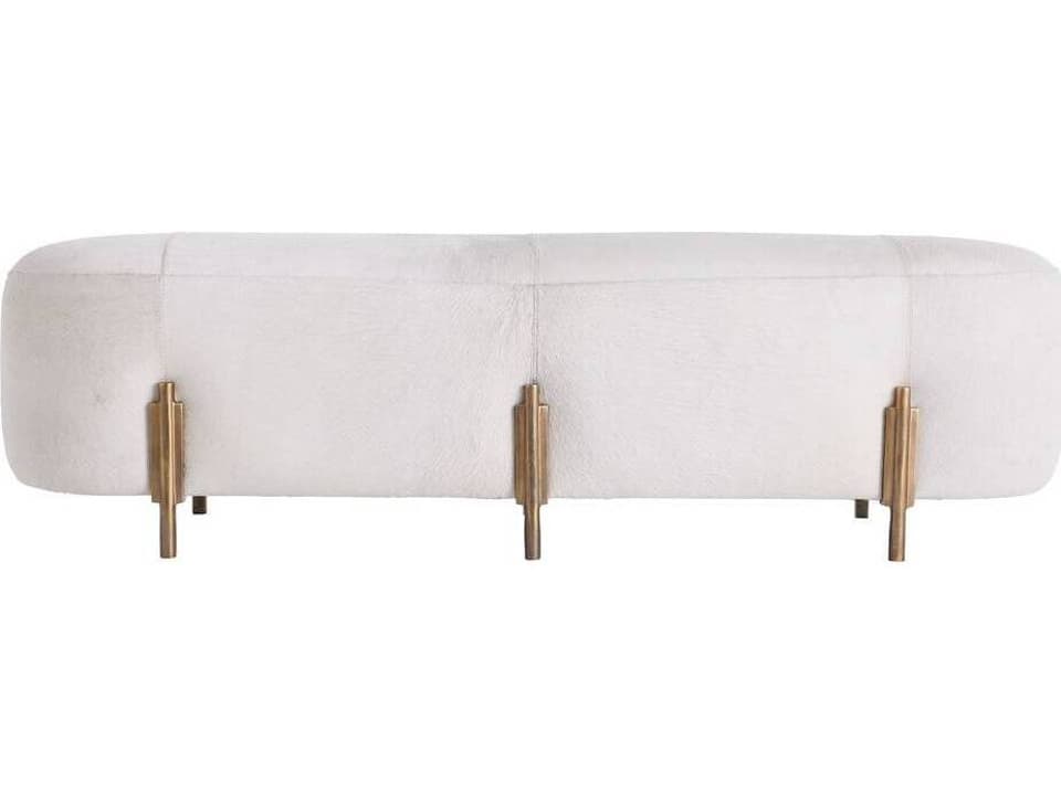 Justin Upholstered Accent Bench White Hair On Hide Antique Brass