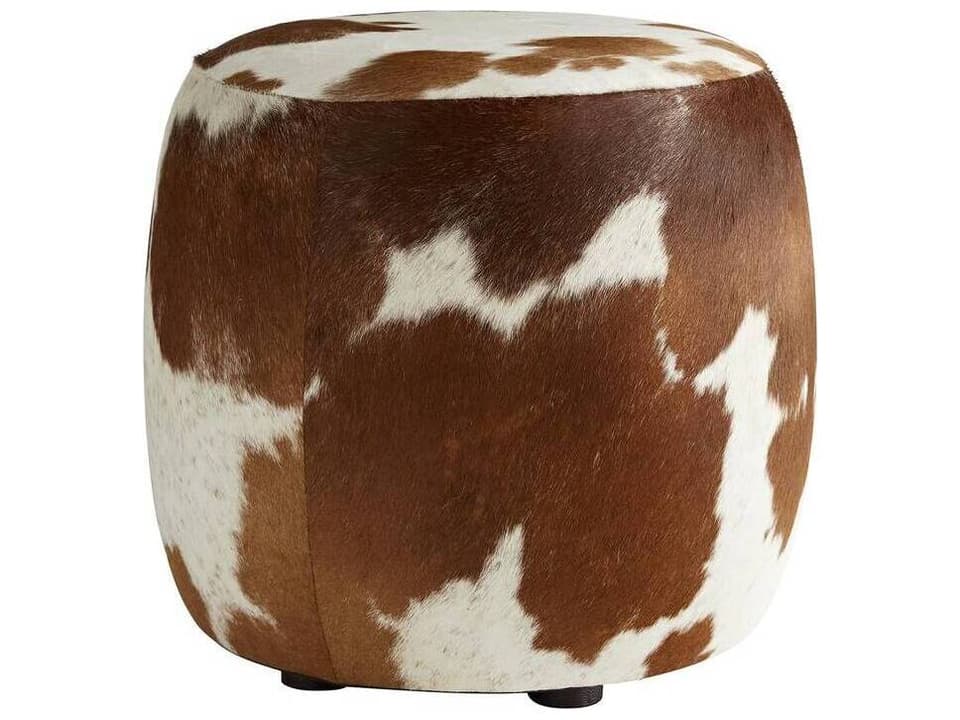 Owen Round Ottoman in Brown and White Hide
