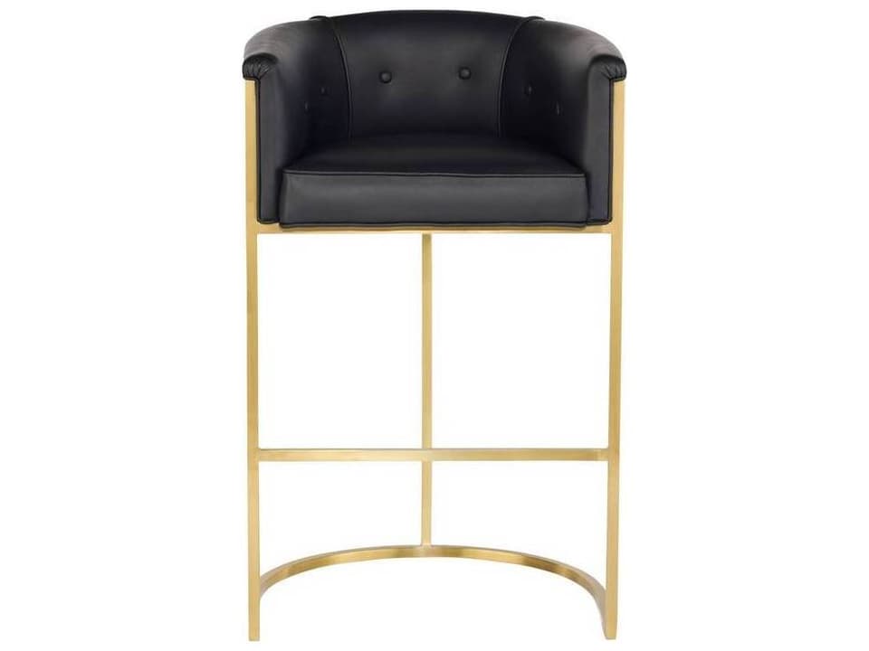 Calvin Black Leather Bar Stool with Antique Brass Frame