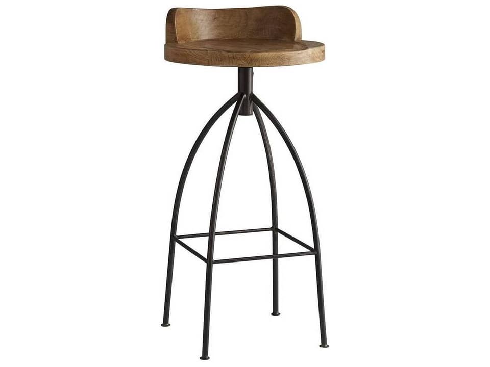 Arteriors Hinkley Industrial Iron Bar Stool with Swivel Wood Seat