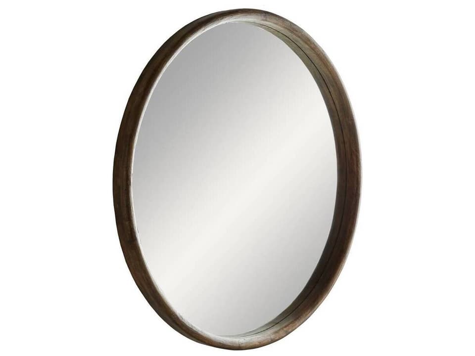 Lesley Light Walnut Round Floor Mirror