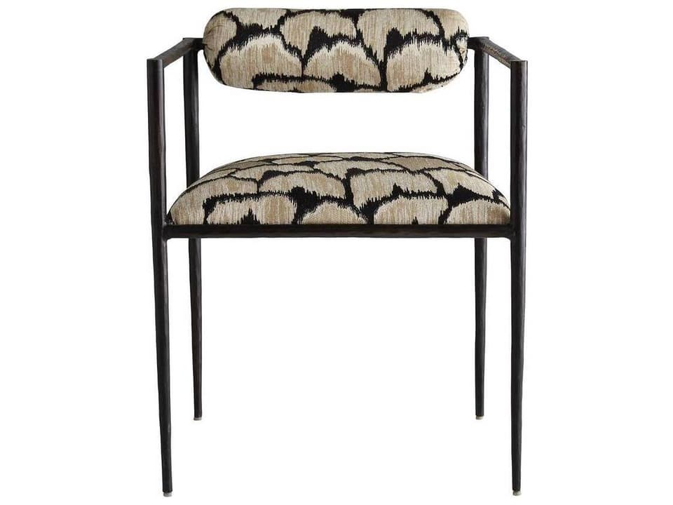 Barbana Ocelot Embroidered Linen Accent Chair with Natural Iron Frame