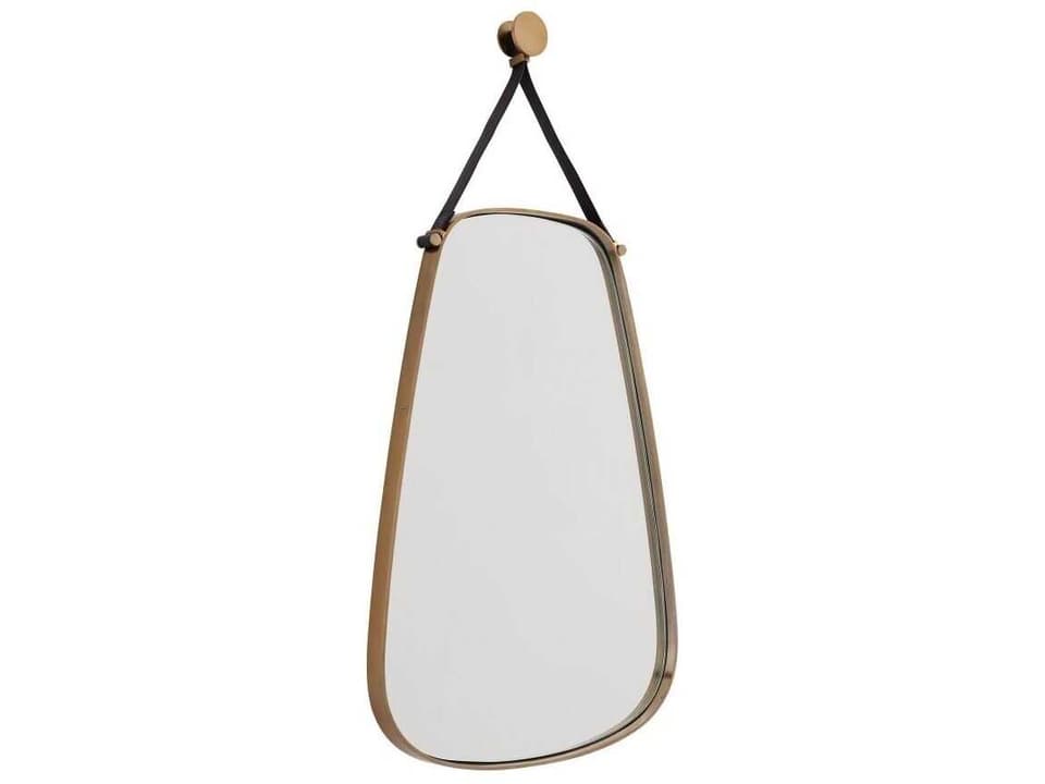 Norissa Wall Mirror with Adjustable Leather Strap in Antique Brass
