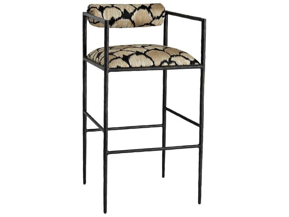 Barbana Upholstered Natural Bar Stool with Embroidered Cushion