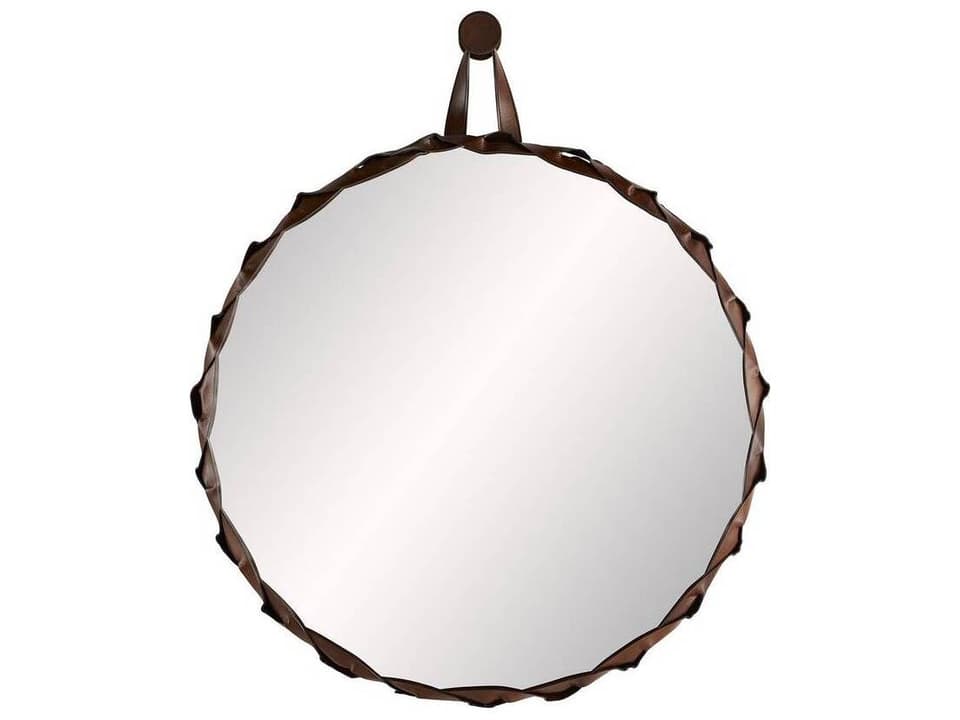 Powell Leather Wall Mirror in Tobacco Finish