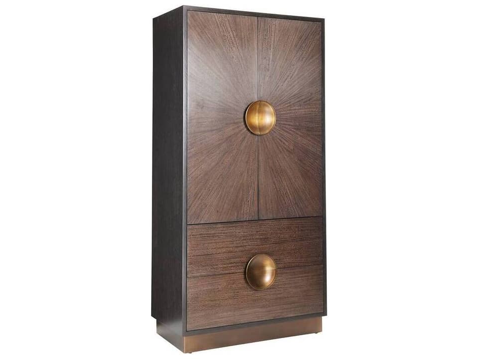 John Cabinet Sable Oak Veneer with Radial Motif and Brass Pulls
