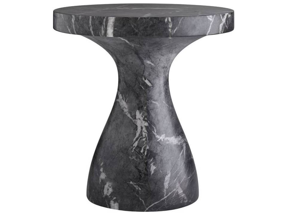 Serafina Round Accent Table Black Faux Marble Concrete Composite