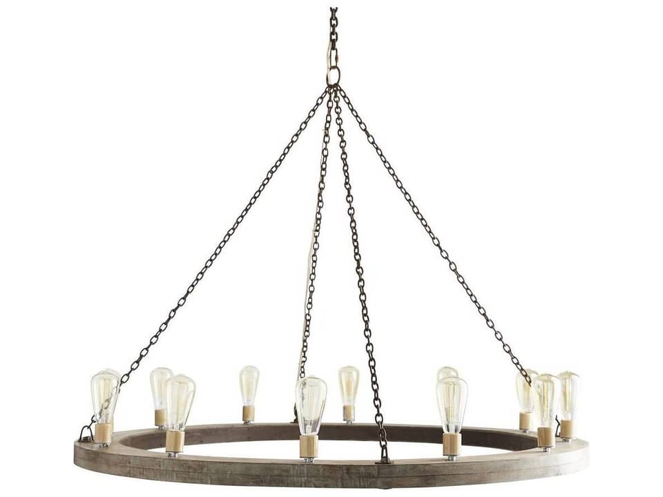 12-Light Geoffrey Medium Chandelier in Gray Wood and Rusted Iron