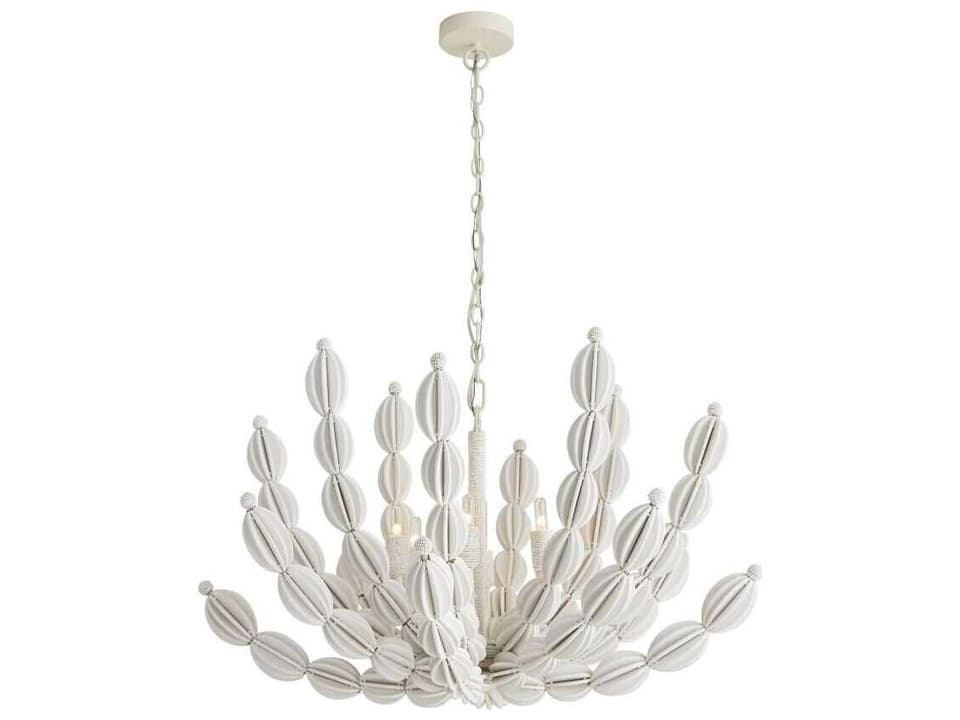 Indi 6-Light Chandelier in White Wood and Coco Beads