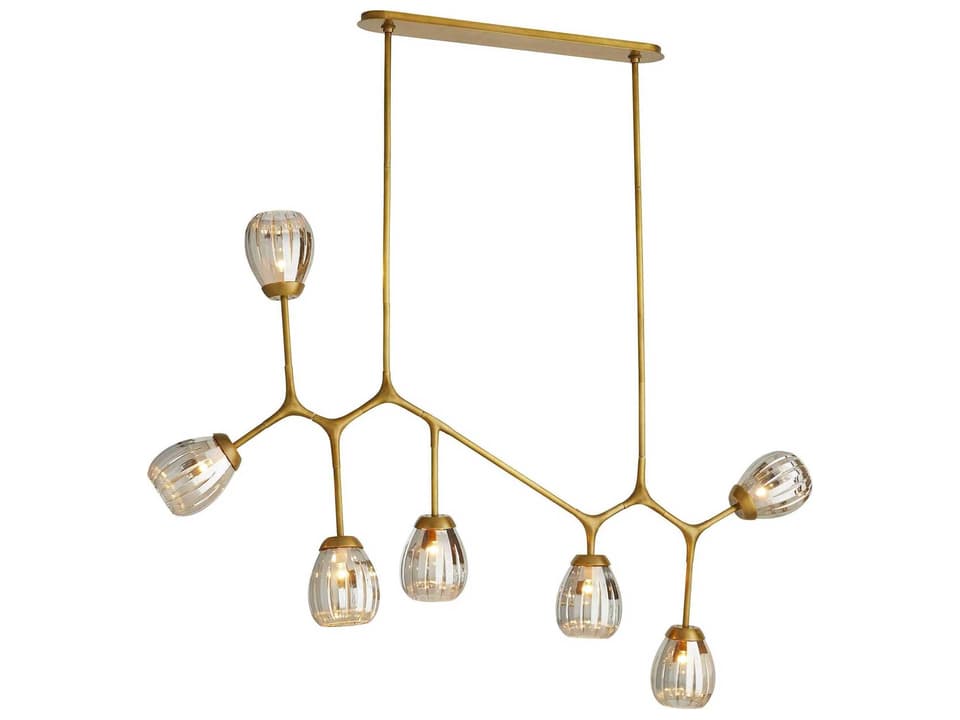 Smyth 7-Light Linear Chandelier in Antique Brass with Smoke Luster Glass