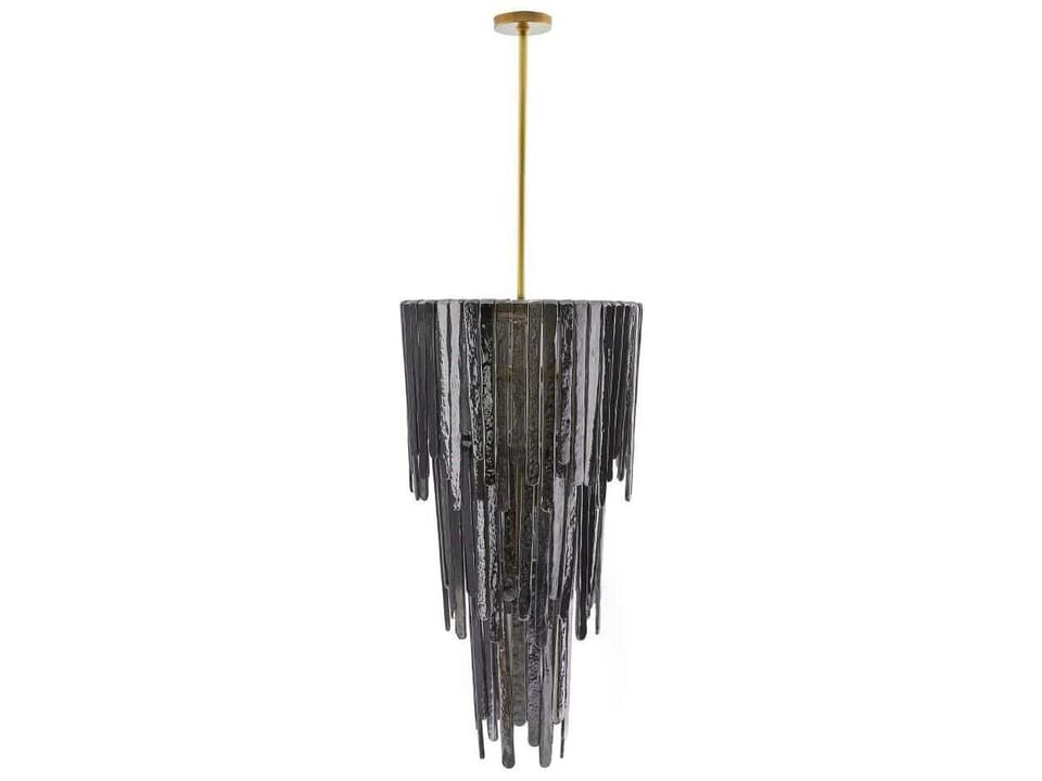Raine 7-Light Chandelier in Blue Smoke Luster Glass and Antique Brass