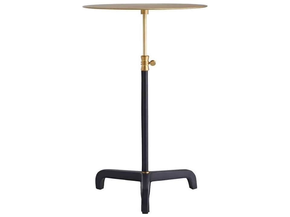 Addison Round Accent Table in Navy Leather and Antique Brass