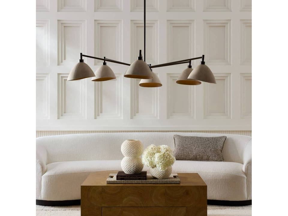 6-Light Inlet Chandelier in English Bronze and Ivory Faux Shagreen