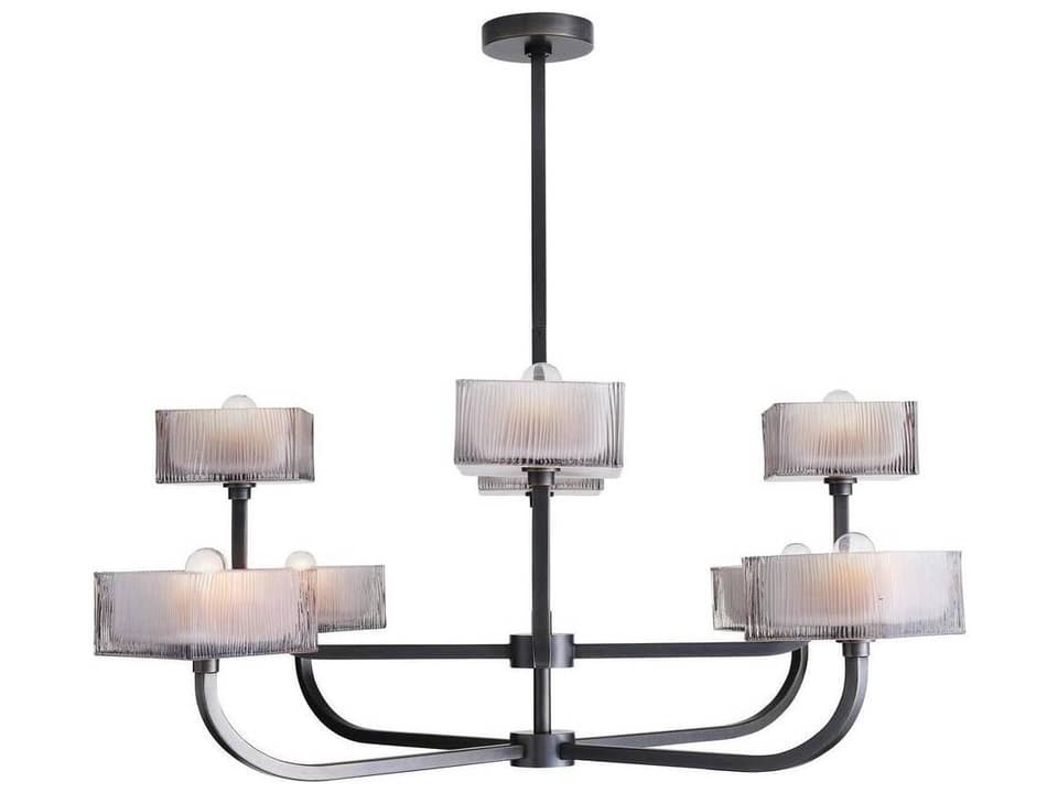 8-Light Louis Chandelier in English Bronze with Geometric Tiered Glass