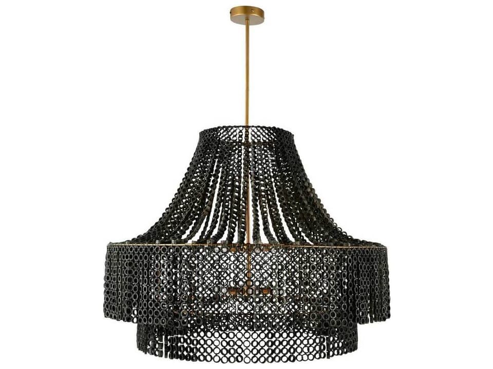 8-Light Hannie Large Chandelier in Gray Wash and Antique Brass