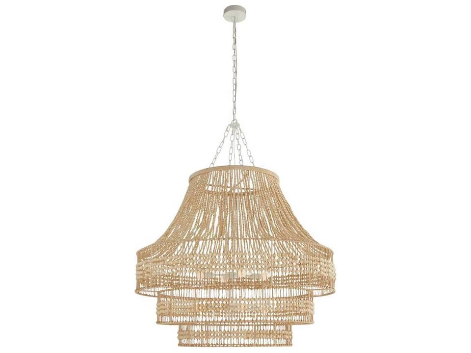 8-Light Tulane Chandelier with Natural Wood Beads