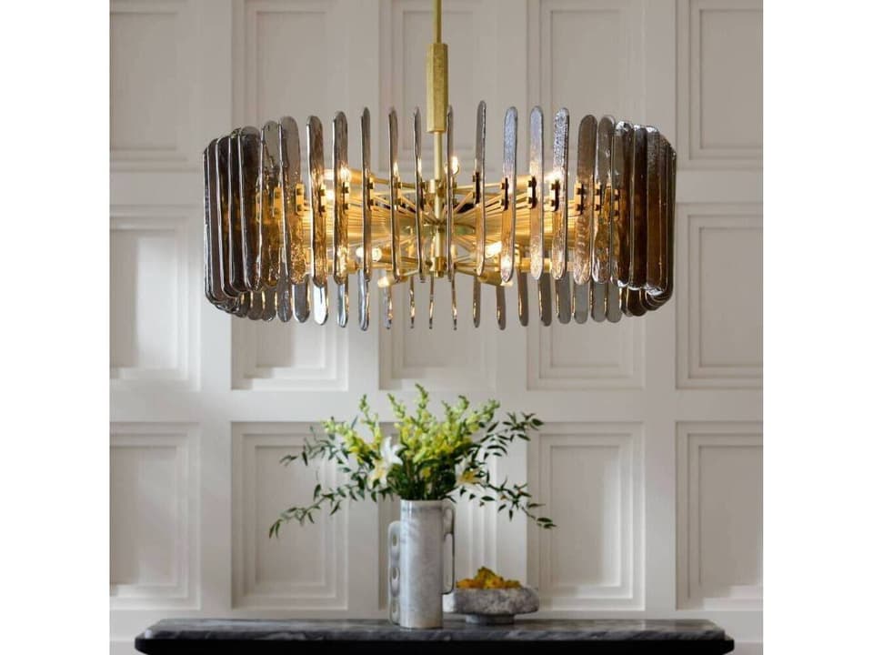 Klaus 12-Light Large Chandelier in Smoke Glass and Antique Brass