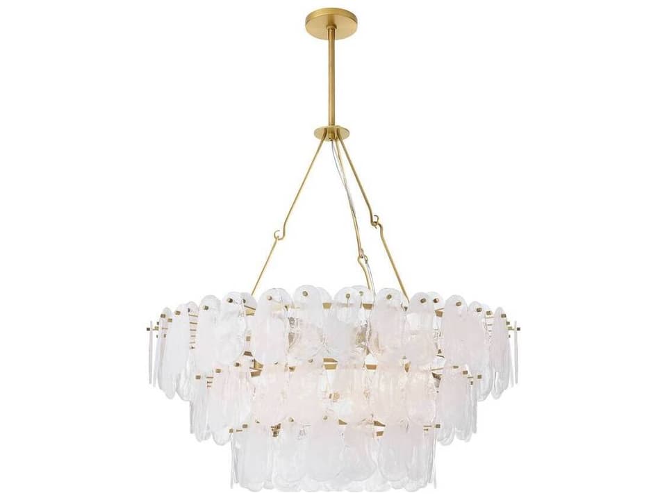 Leon 7-Light Tiered Chandelier in White Glaze and Antique Brass