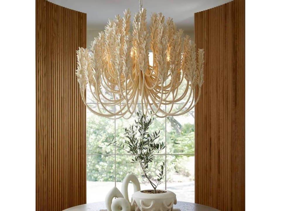 Kaia 6-Light Chandelier in Ivory Coconut Shell and White Iron