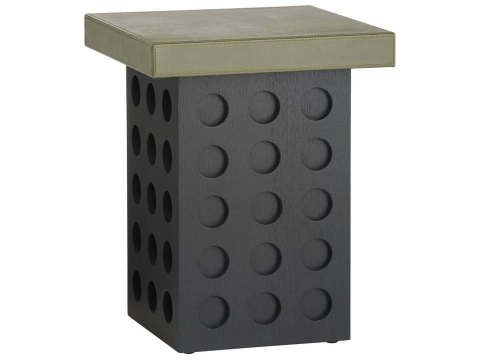 Square Faux Leather Green Black End Table