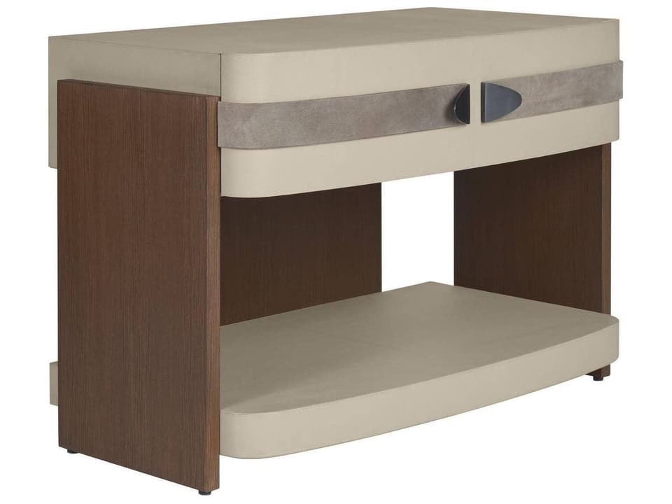 Rectangular Faux Leather Gray Brown End Table