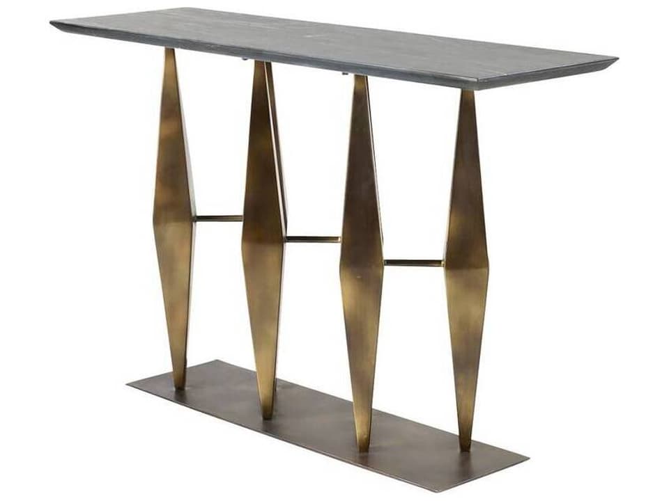 Dagmar Console Table in Matte Black Marble and Antique Gold