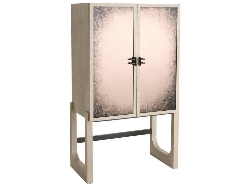 Jermaine Cocktail Cabinet Antiqued Amber Mirror and Smoke Oak Wood