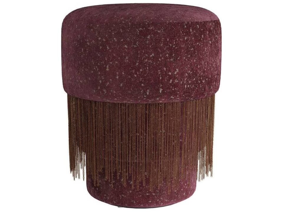 Twyla Ottoman in Bordeaux Chenille with Brass Fringe