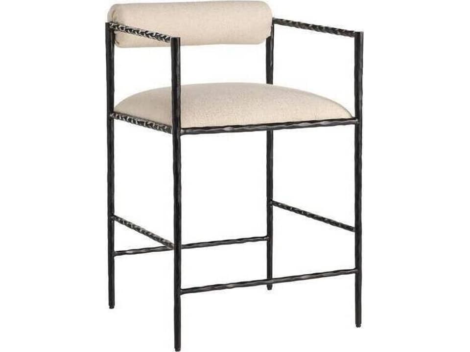 Barbana Upholstered Counter Stool in Oxford White and Natural Iron