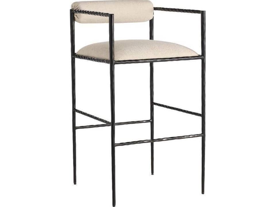 Barbana Bar Stool in Natural Iron with Oxford White Performance Fabric