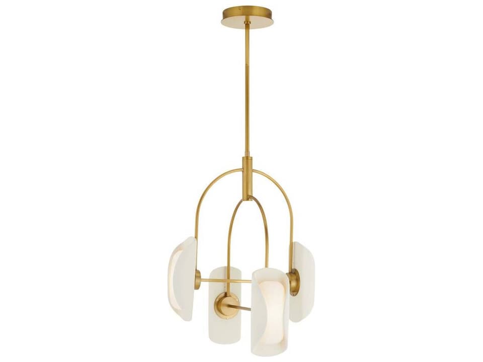 Roll 4-Light LED Chandelier in Antique Brass and Ivory