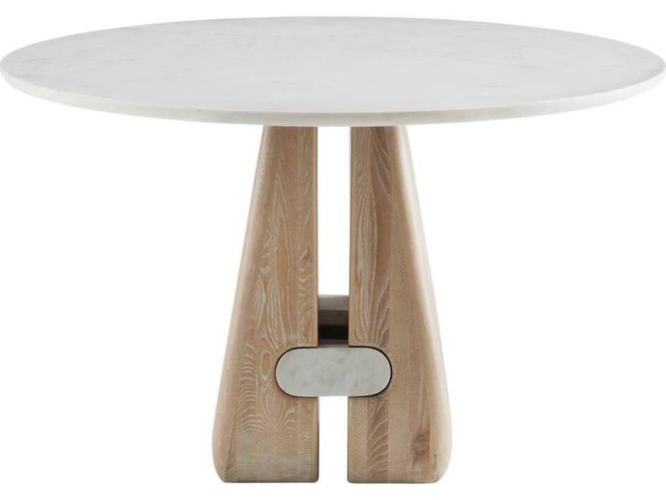 Melt Round Marble White Cerused Natural Dining Table