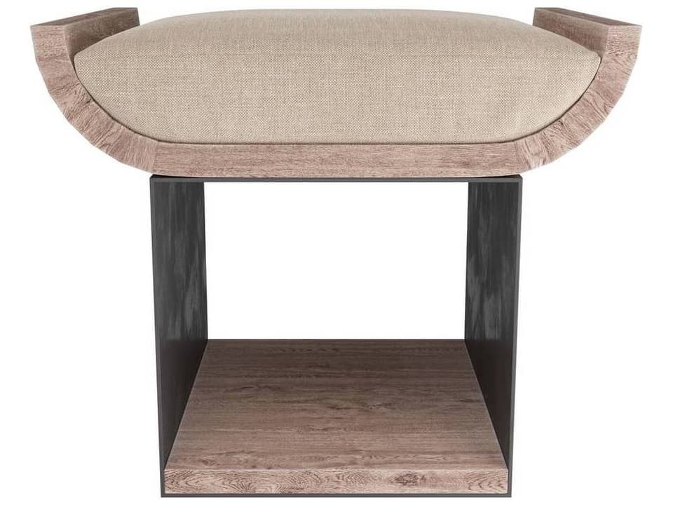 Bookstack Accent Stool in Whitewashed Wood and Gunmetal Iron with Natural Linen Cushion by Barry Dixon