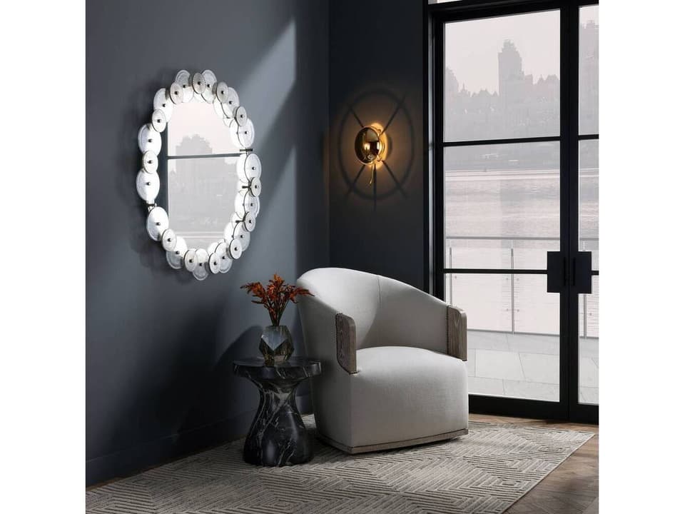 Reveal Swivel Lounge Chair in Bone Linen
