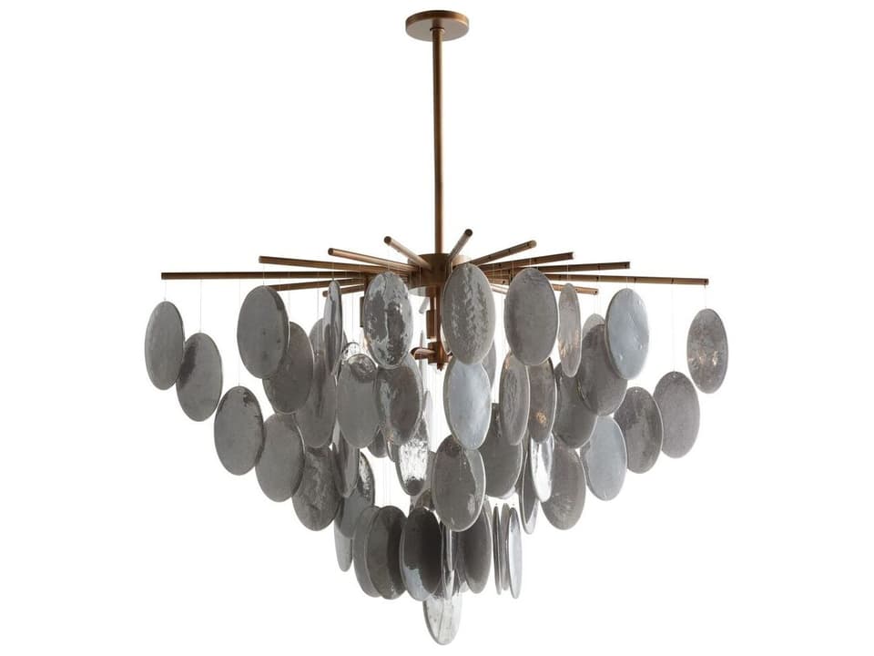 Tiffany 8-Light Chandelier with Smoke Luster Glass in Antique Brass