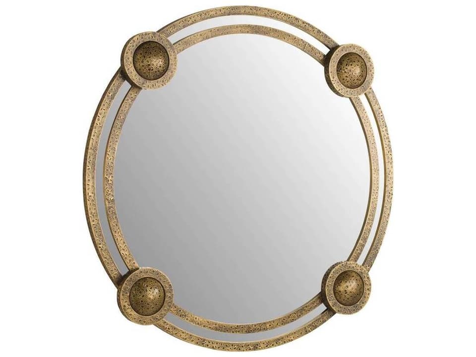 Lisbon 40-Inch Round Wall Mirror in Antique Brass