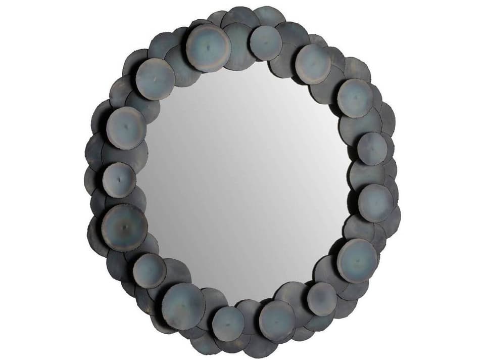 Kensey Discs Large Round Wall Mirror in Burnt Iron Finish