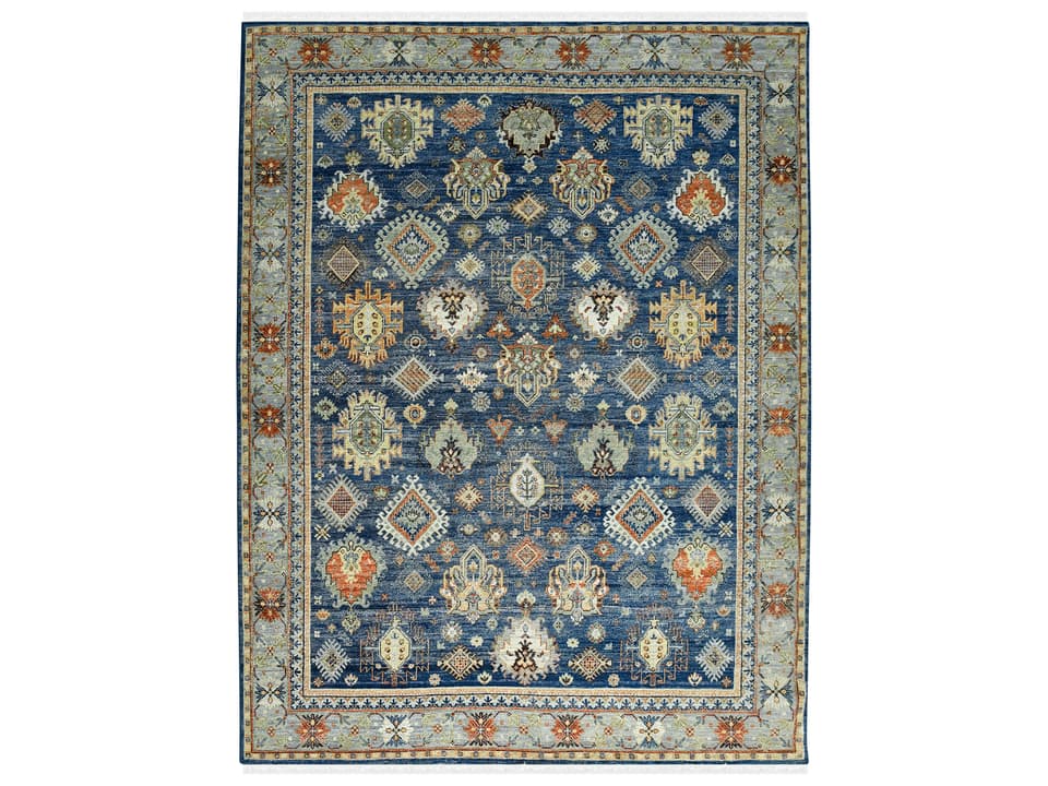 Milano Collection MIL-30 Traditional Hand-Knotted Wool Area Rug in Dark Blue