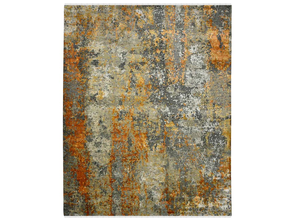 Mystique MYS14 Orange Abstract Area Rug Hand-Knotted Wool Silk