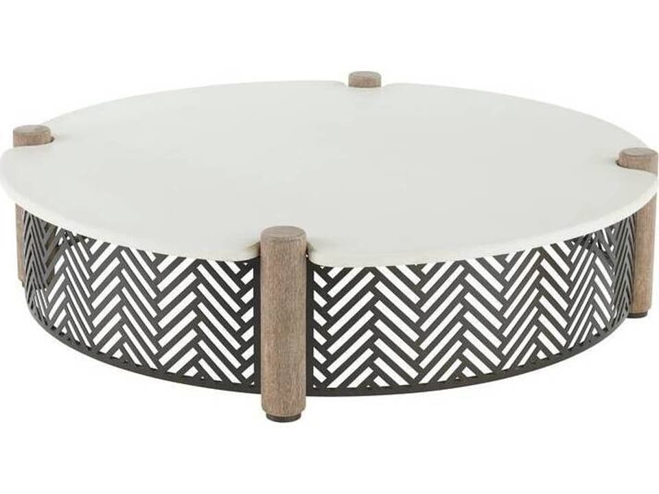 Emoto Round Concrete Coffee Table in White and Aged Bronze