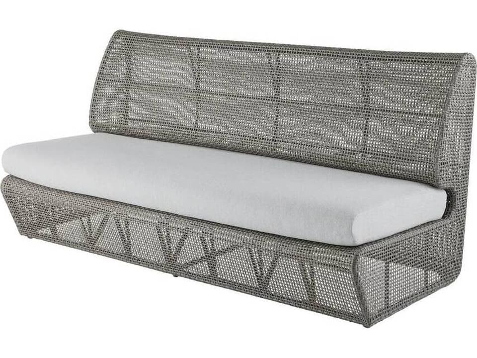 Dupont Weathered Gray Wicker Sofa with Porpoise Cushions